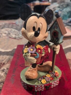 Disney Mickey Mouse Figurine with Colorful Flowers and Birdhouse